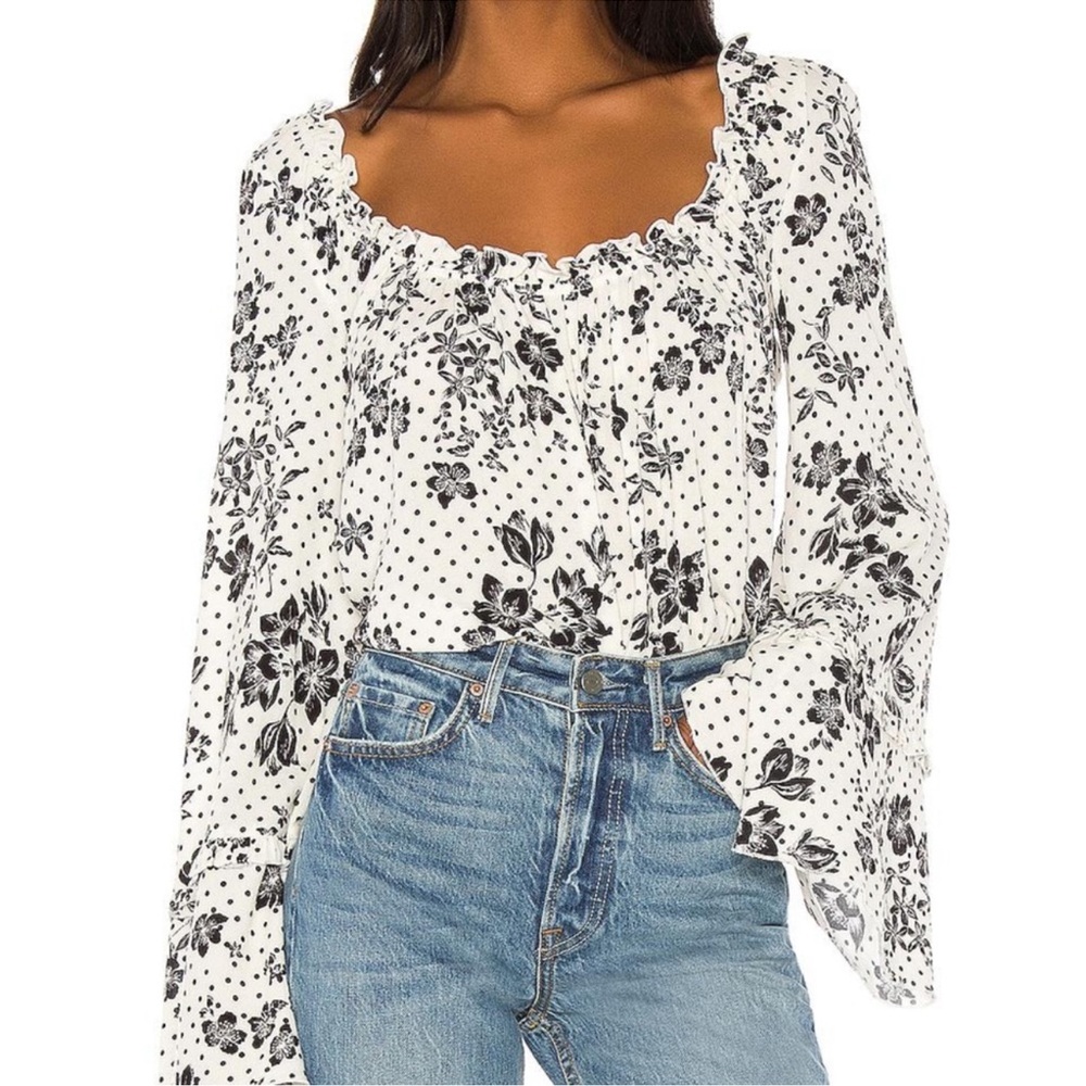 Free People Floral Square-Neck Long Sleeve Top